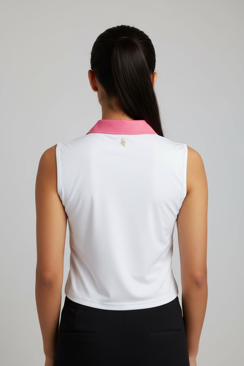 Smith & Quinn Quarter Button Sleeveless Polo - White/Strawberry Pink