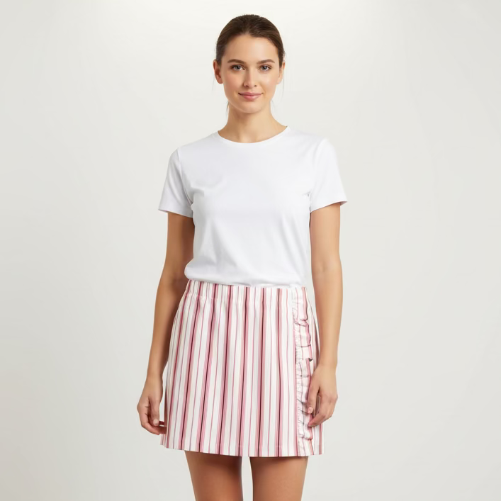 Smith & Quinn Womens Blaire Stretch Macaron Stripe Skort (15') - Pink/White/Green