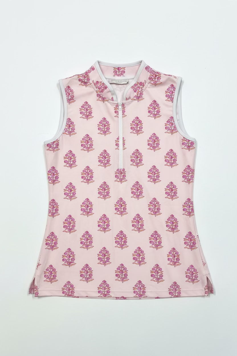 Smith & Quinn Womens Floral Sleeveless Zip Polo - Poppy Pink/White