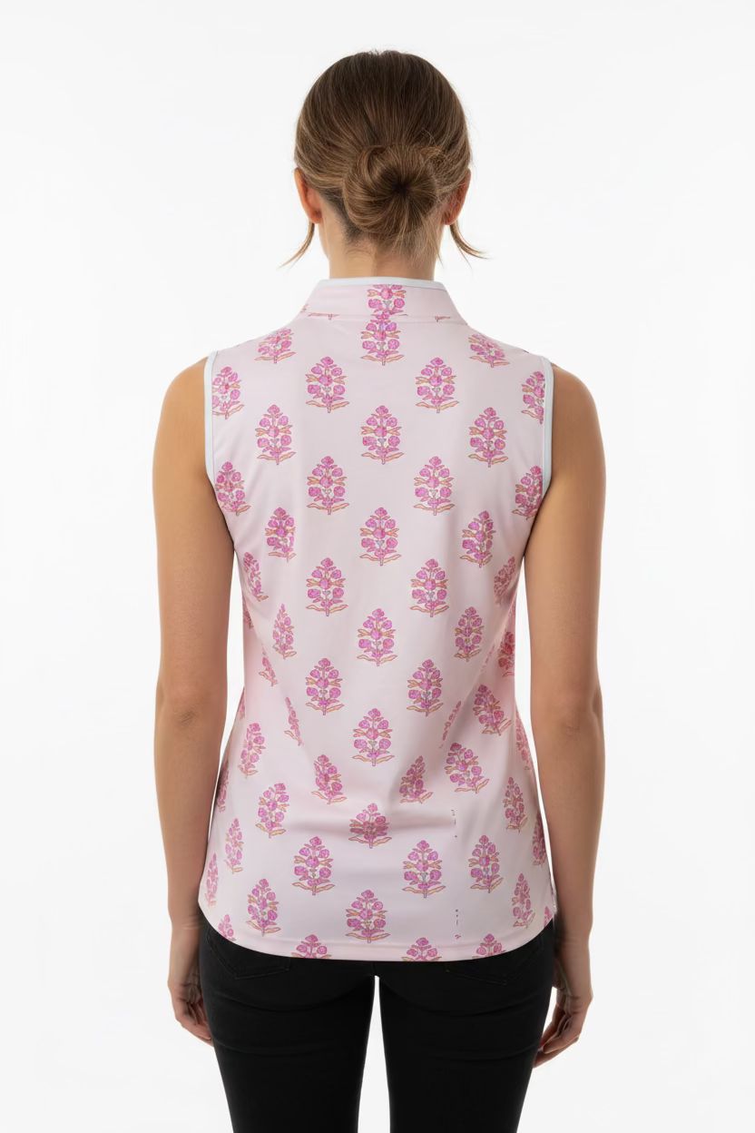 Smith & Quinn Womens Floral Sleeveless Zip Polo - Poppy Pink/White