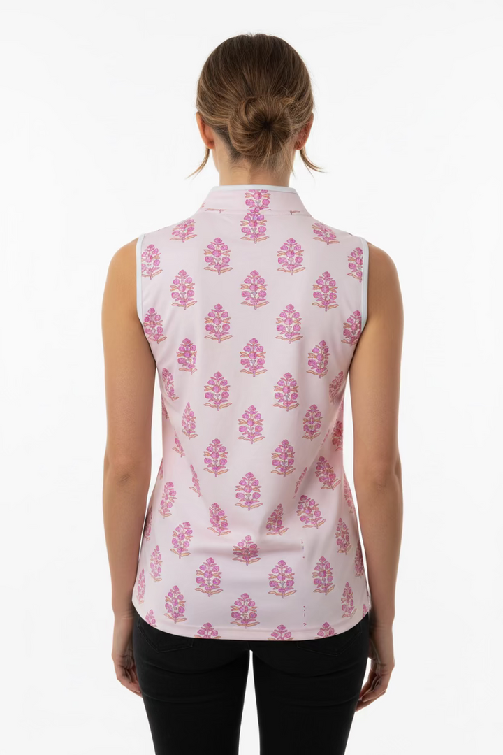 Smith & Quinn Womens Floral Sleeveless Zip Polo - Poppy Pink/White