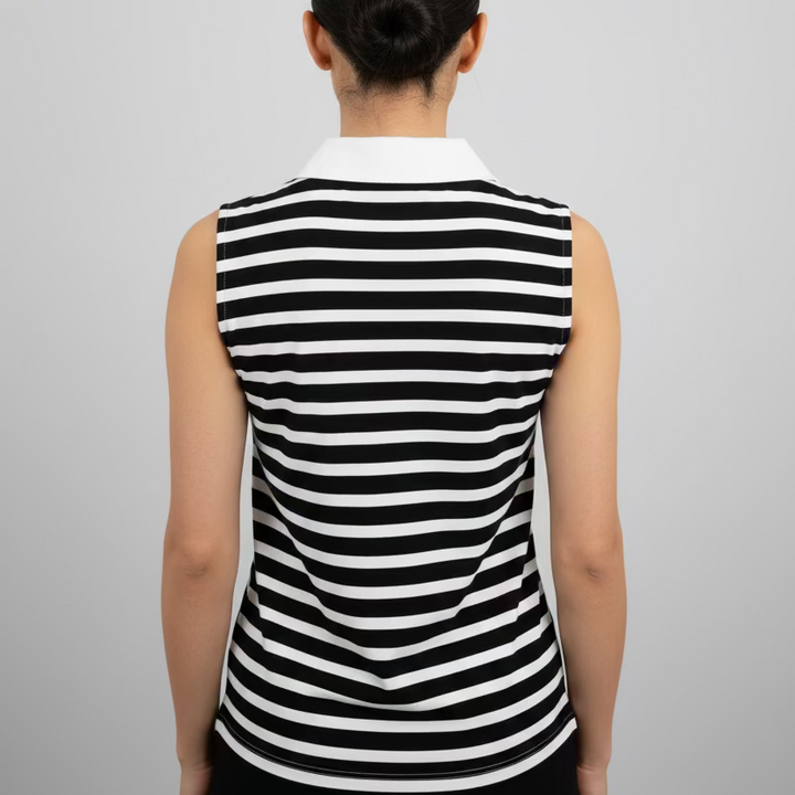 Smith & Quinn Womens Alice Beret Stripe Sleeveless Button Polo - White/Black