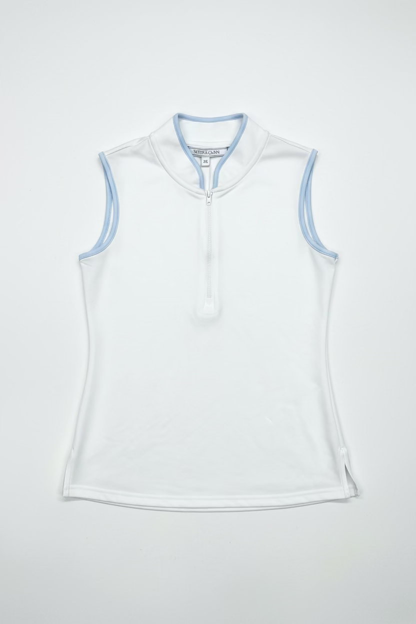 Smith & Quinn Kennedy Quarter Zip Sleeveless Top - White/Lake