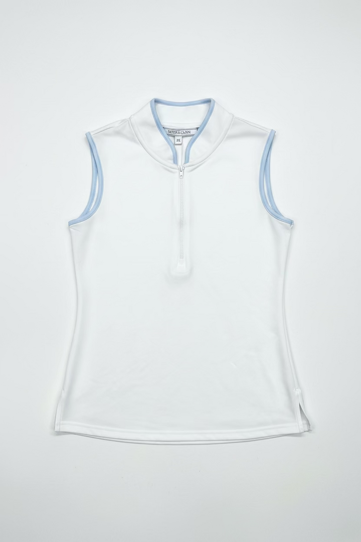 Smith & Quinn Kennedy Quarter Zip Sleeveless Top - White/Lake