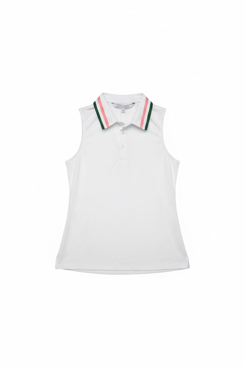 Smith & Quinn Alice Quarter Button Sleeveless Polo - White/Macaron/Green