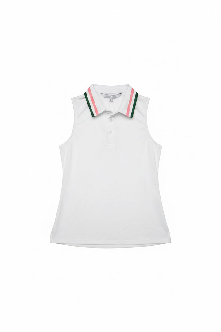 Smith & Quinn Alice Quarter Button Sleeveless Polo - White/Macaron/Green
