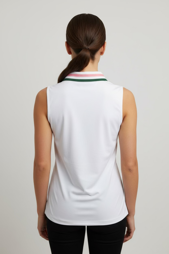 Smith & Quinn Alice Quarter Button Sleeveless Polo - White/Macaron/Green