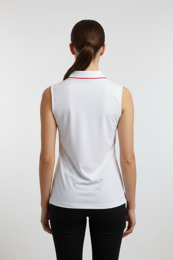 Smith & Quinn Alice Ruffle Quarter Button Sleeveless Polo - White/Cherry