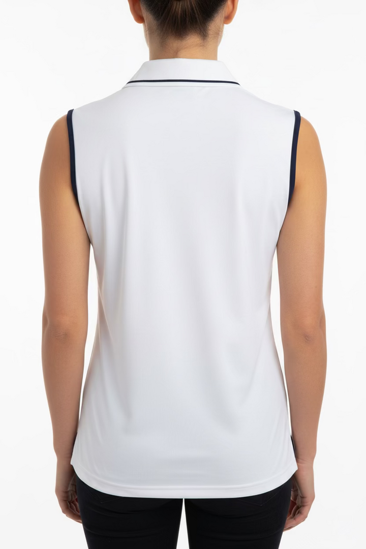 Smith & Quinn Alice Flower Quarter Button Sleeveless Polo - White/Navy