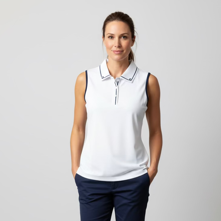 Smith & Quinn Alice Flower Quarter Button Sleeveless Polo - White/Navy