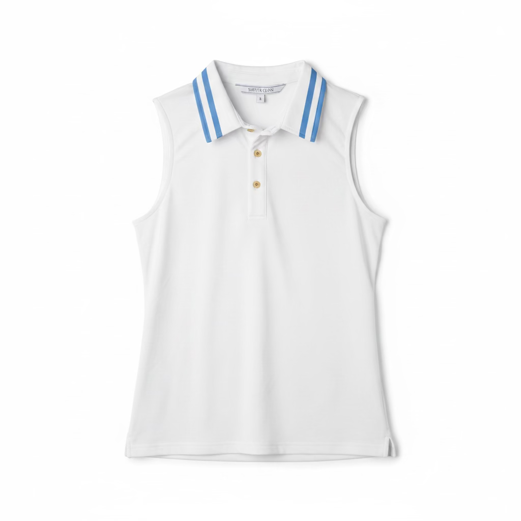 Smith & Quinn Alice Quarter Button Sleeveless Polo - White/Hydrangea
