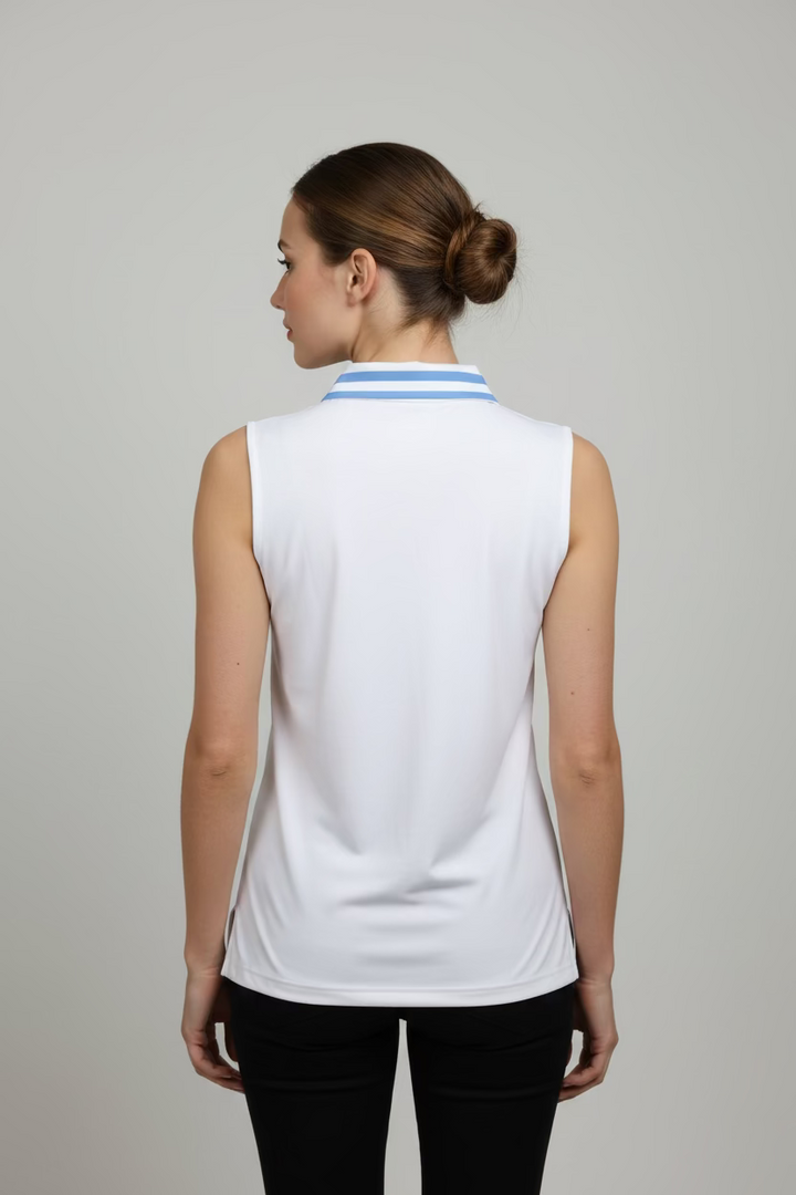 Smith & Quinn Alice Quarter Button Sleeveless Polo - White/Hydrangea