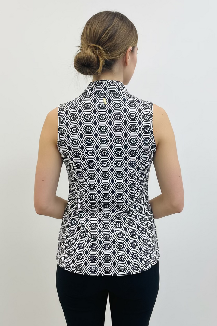 Smith & Quinn Womens Pattern Print Sleeveless Zip Polo - Party Pink/White/Black