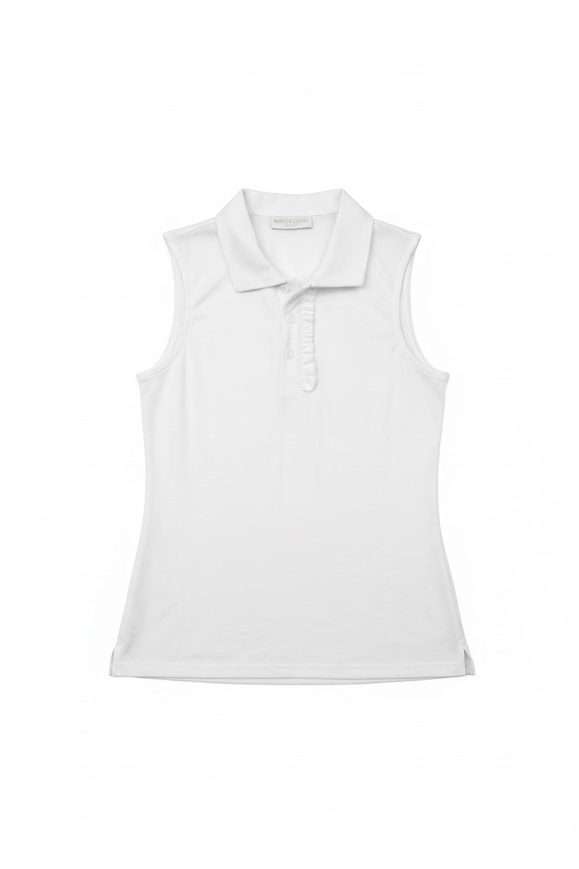 Smith & Quinn Alice Ruffle Quarter Button Sleeveless Polo - White