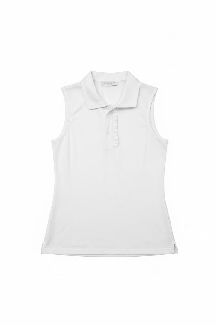 Smith & Quinn Alice Ruffle Quarter Button Sleeveless Polo - White