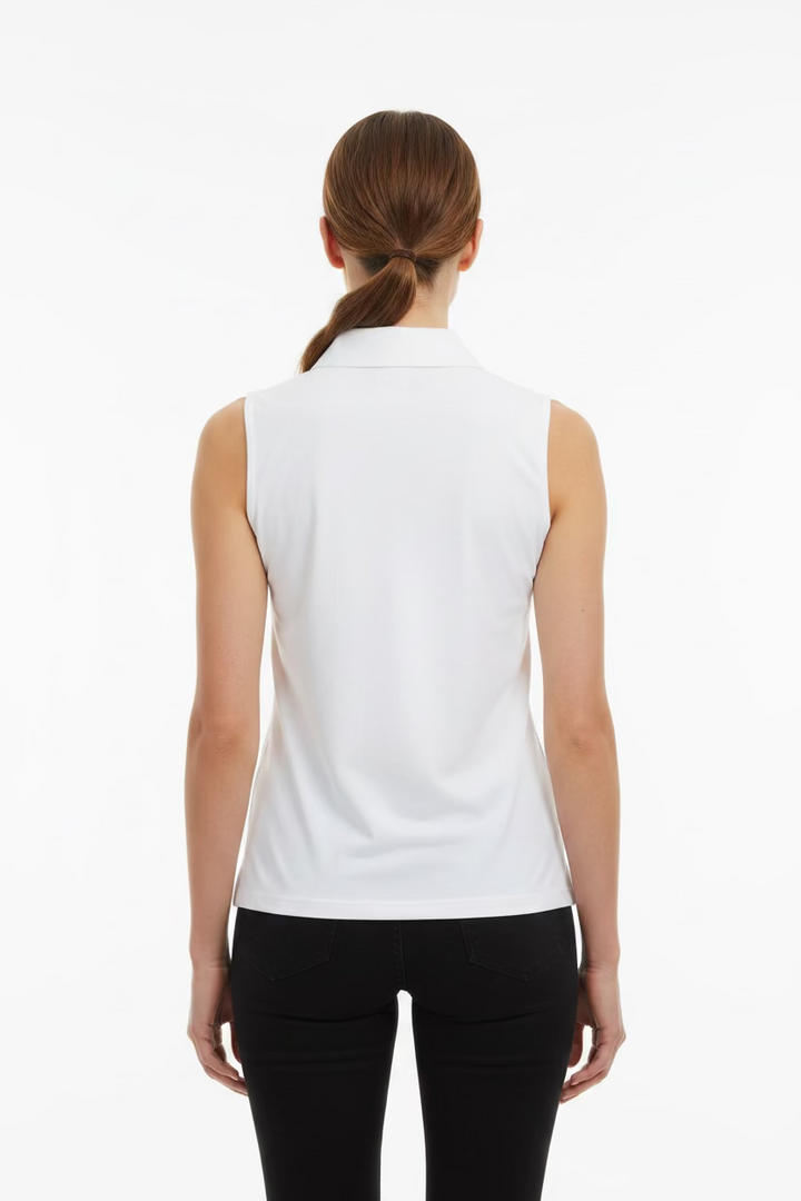 Smith & Quinn Alice Ruffle Quarter Button Sleeveless Polo - White