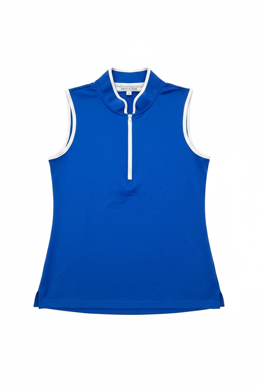Smith & Quinn Quarter Zip Sleeveless Polo - Royal Blue/White
