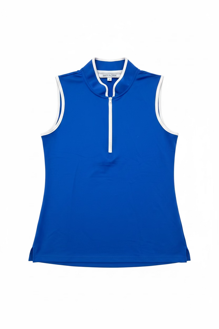 Smith & Quinn Quarter Zip Sleeveless Polo - Royal Blue/White