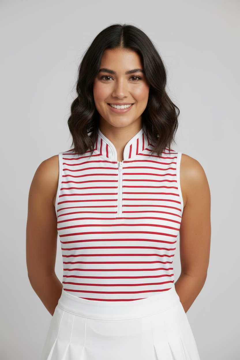 Smith & Quinn Womens Kennedy Sleeveless Zip Polo - Cherry Stripe