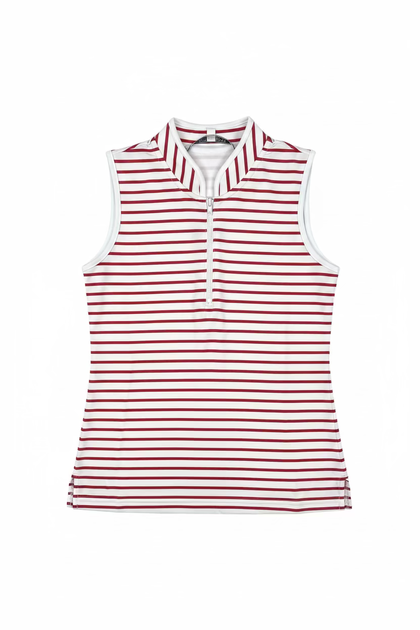 Smith & Quinn Womens Kennedy Sleeveless Zip Polo - Cherry Stripe