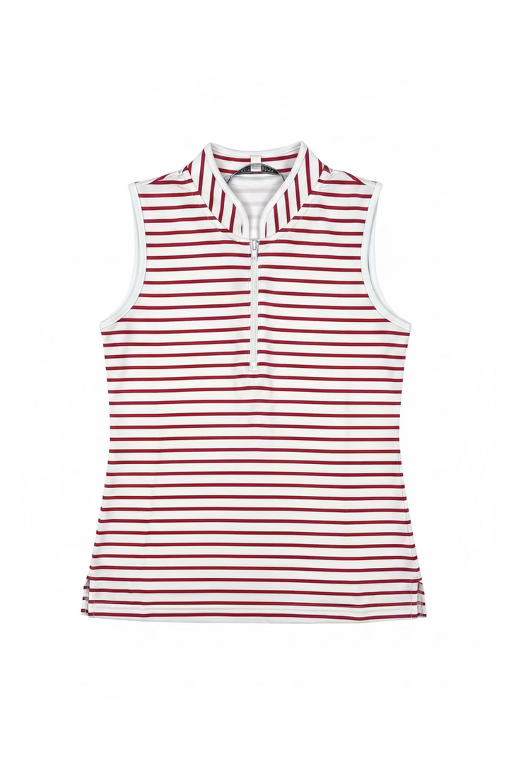 Smith & Quinn Womens Kennedy Sleeveless Zip Polo - Cherry Stripe