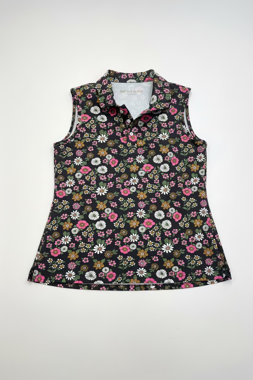 Smith & Quinn Womens Gardenia Sleeveless Button Polo - Party Pink/White/Black