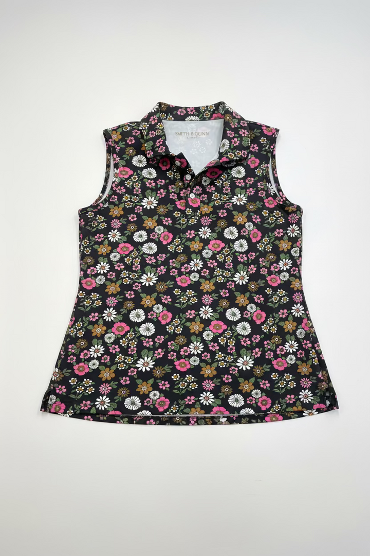 Smith & Quinn Womens Gardenia Sleeveless Button Polo - Party Pink/White/Black