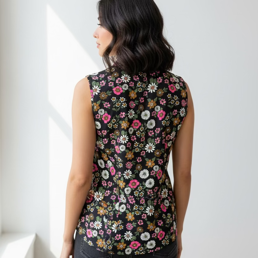 Smith & Quinn Womens Gardenia Sleeveless Button Polo - Party Pink/White/Black
