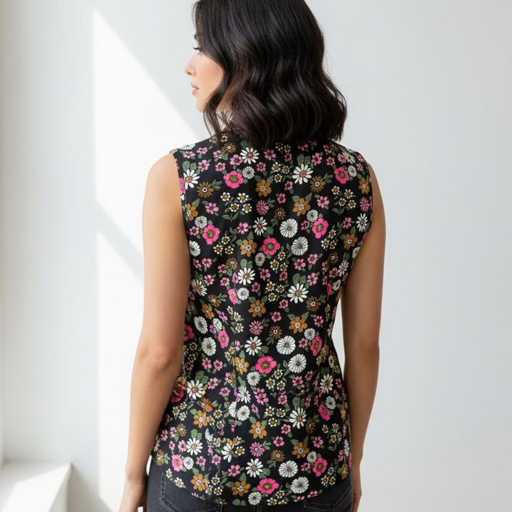 Smith & Quinn Womens Gardenia Sleeveless Button Polo - Party Pink/White/Black