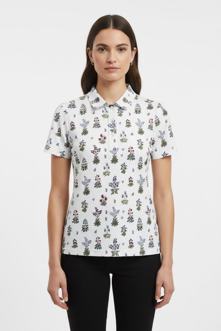 Smith & Quinn Womens Reagan Floral Short Sleeve Polo - White/Bouquet Of Flowers