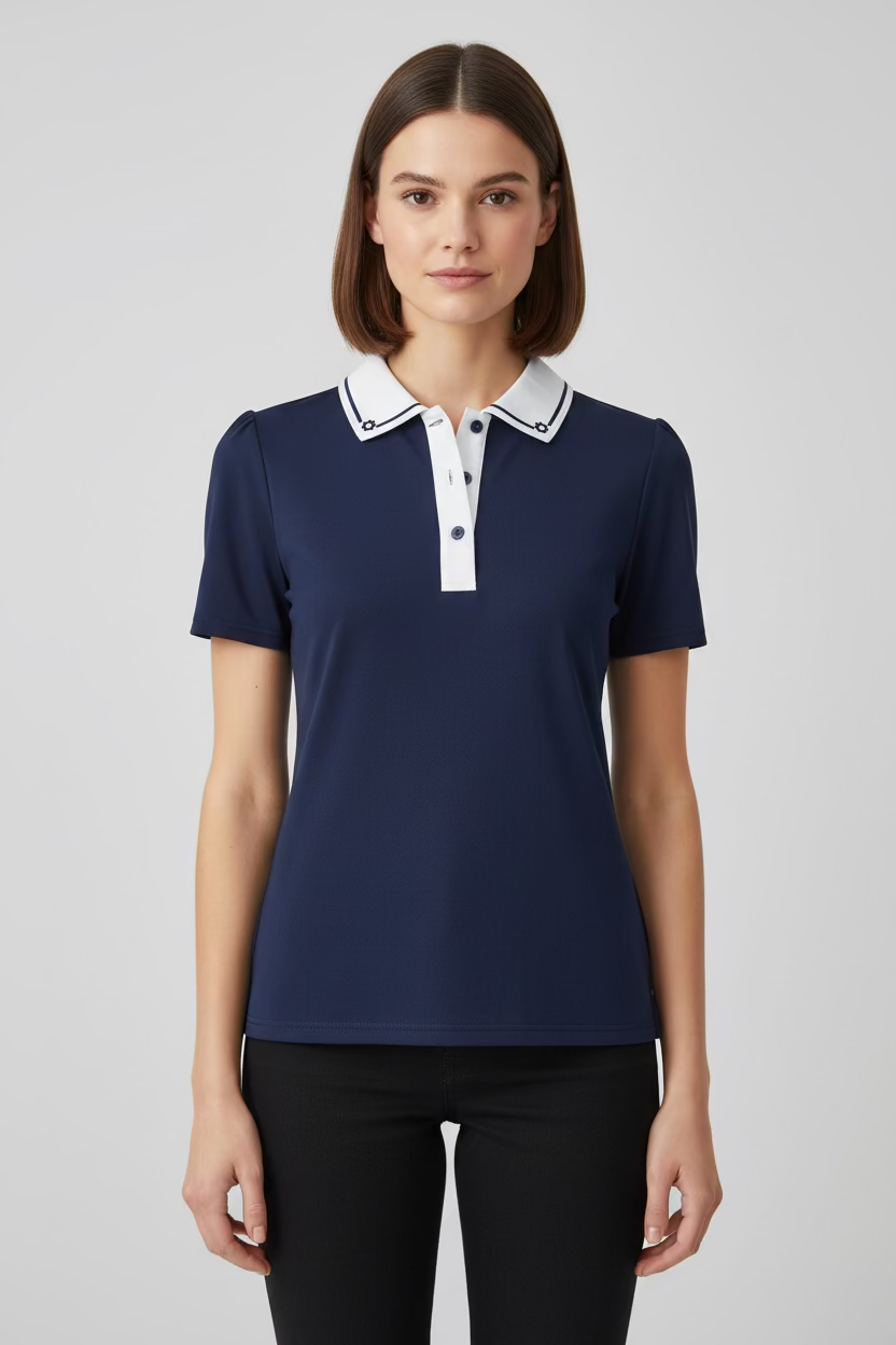 Smith & Quinn Reagan Flower Short Sleeve Button Polo - Navy/White