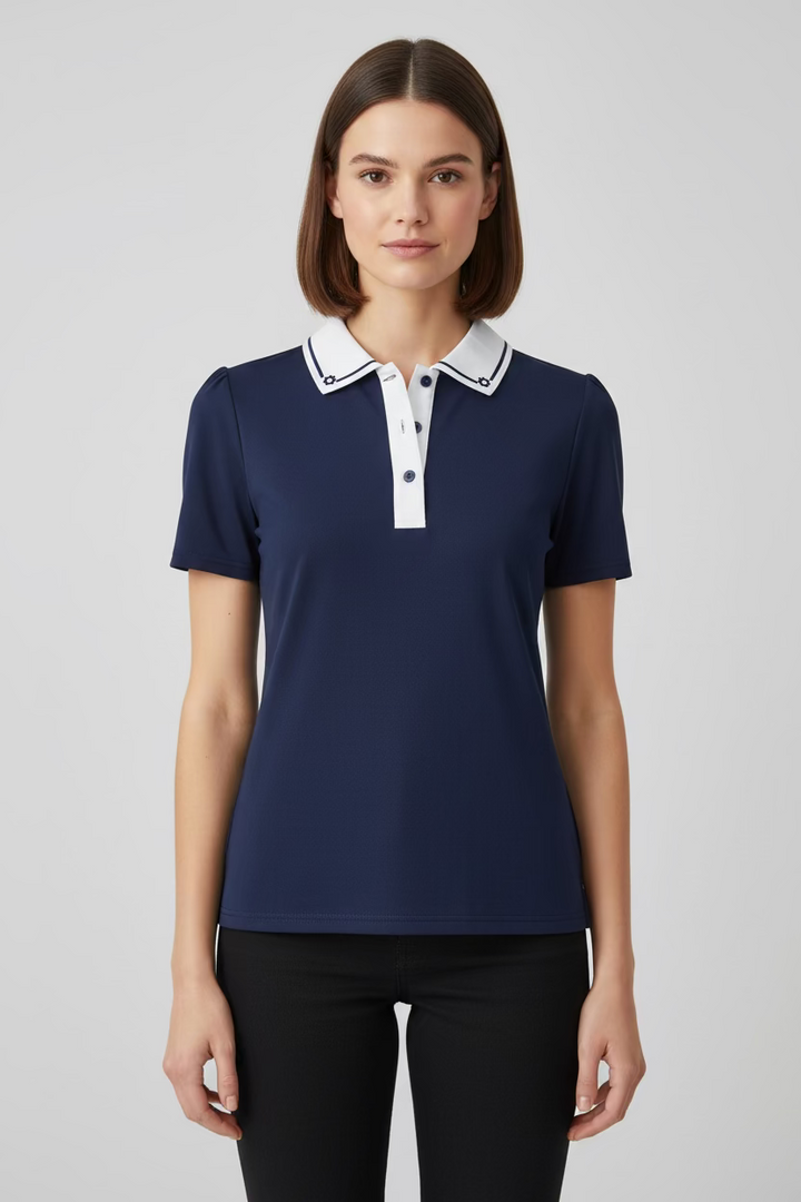 Smith & Quinn Reagan Flower Short Sleeve Button Polo - Navy/White