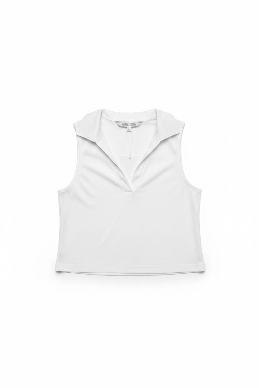 Smith & Quinn Dylan Sleeveless Crop V-Neck Crop Polo - White