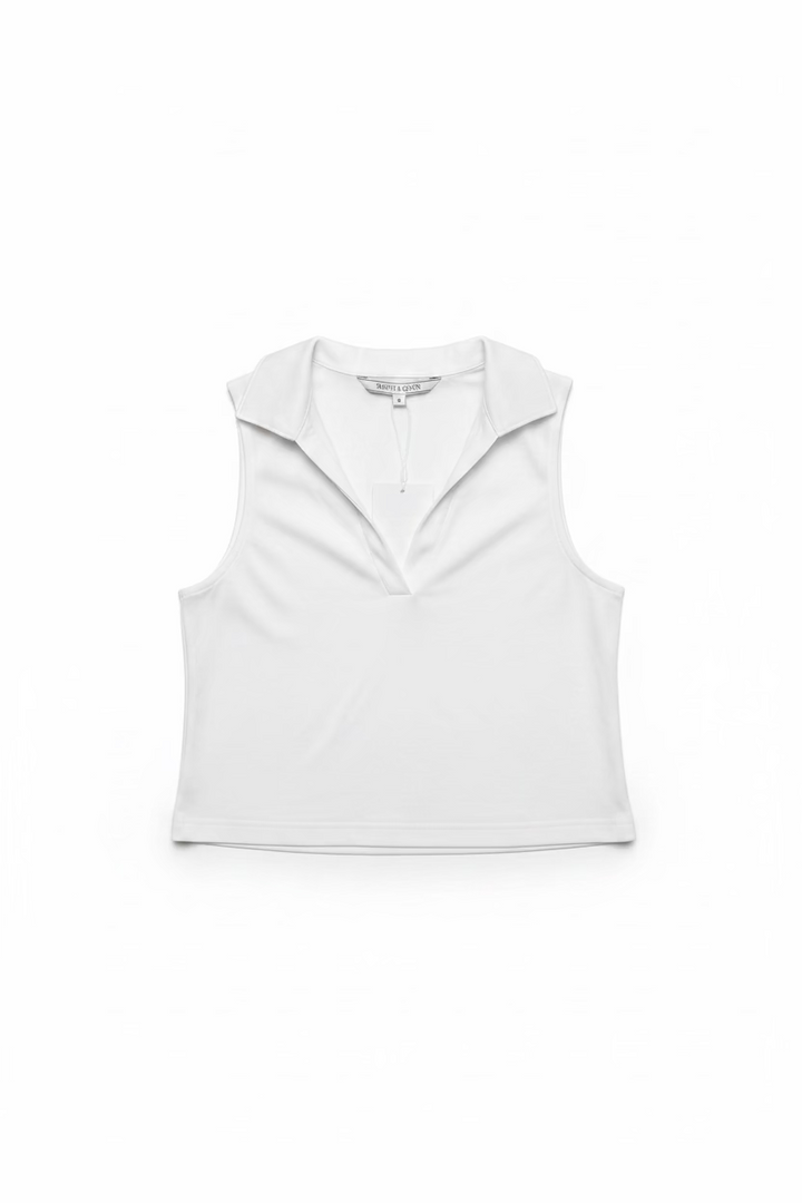 Smith & Quinn Dylan Sleeveless Crop V-Neck Crop Polo - White