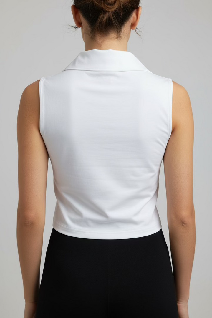 Smith & Quinn Dylan Sleeveless Crop V-Neck Crop Polo - White