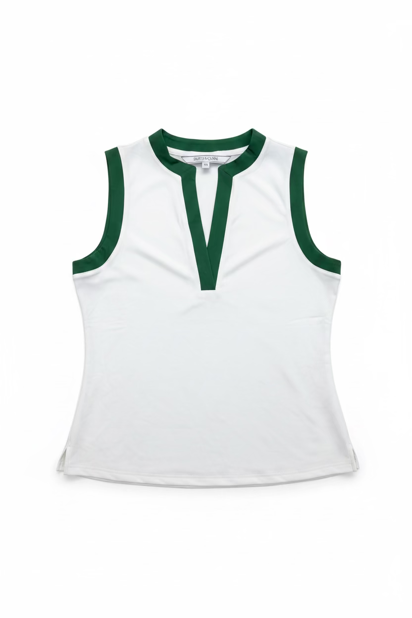 Smith & Quinn Womens Stevie V-Neck Sleeveless Top - White/Forest Green