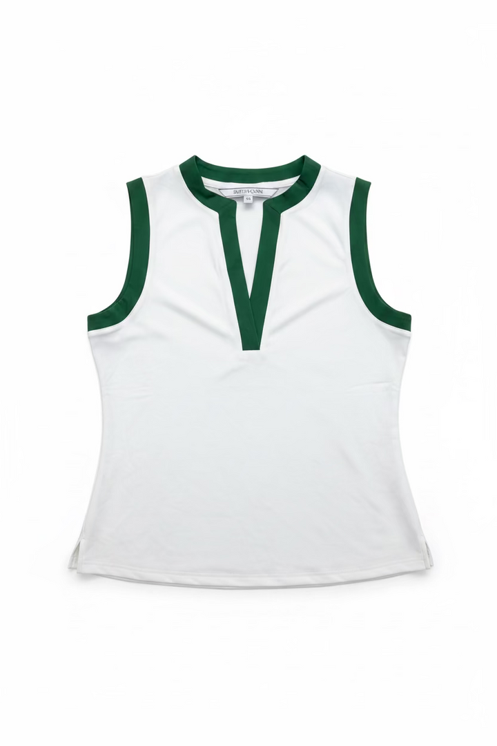 Smith & Quinn Womens Stevie V-Neck Sleeveless Top - White/Forest Green