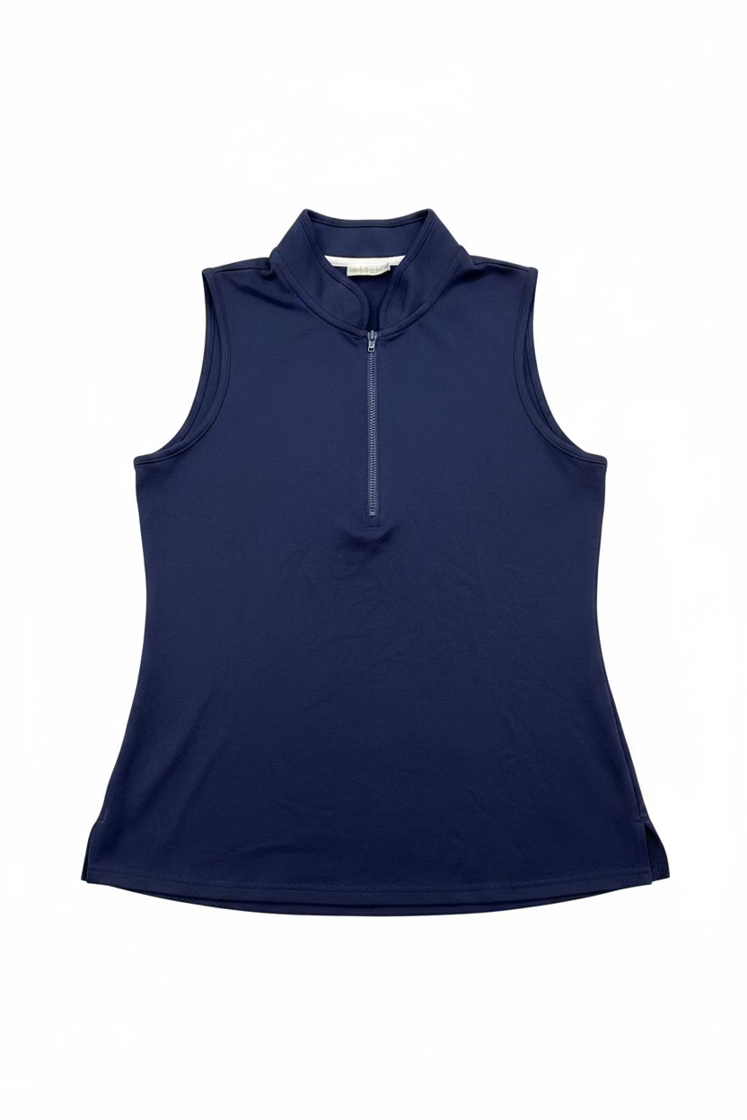 Smith & Quinn Womens Kennedy Pique Quarter Zip Sleeveless Polo - Navy