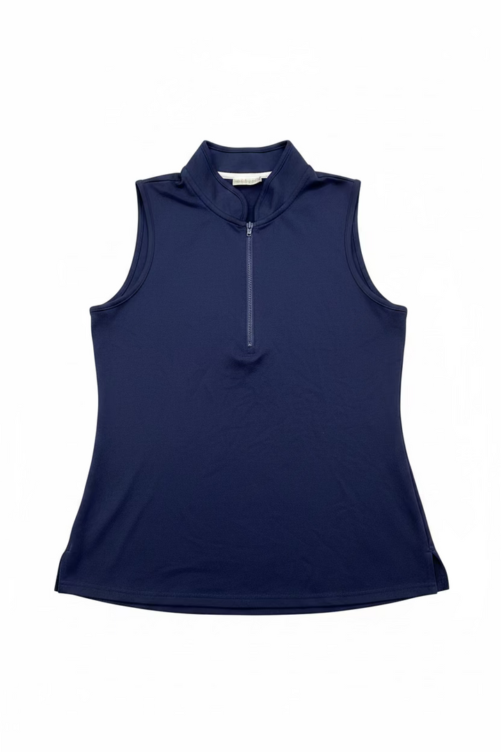 Smith & Quinn Womens Kennedy Pique Quarter Zip Sleeveless Polo - Navy