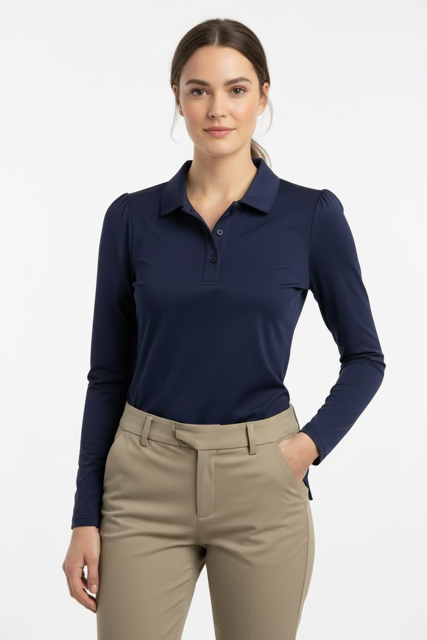 Smith & Quinn Womens Jean Quarter Button Long Sleeve Polo - Navy
