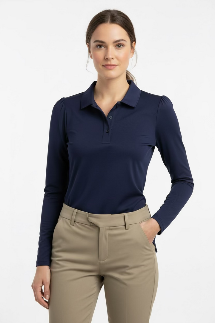 Smith & Quinn Womens Jean Quarter Button Long Sleeve Polo - Navy