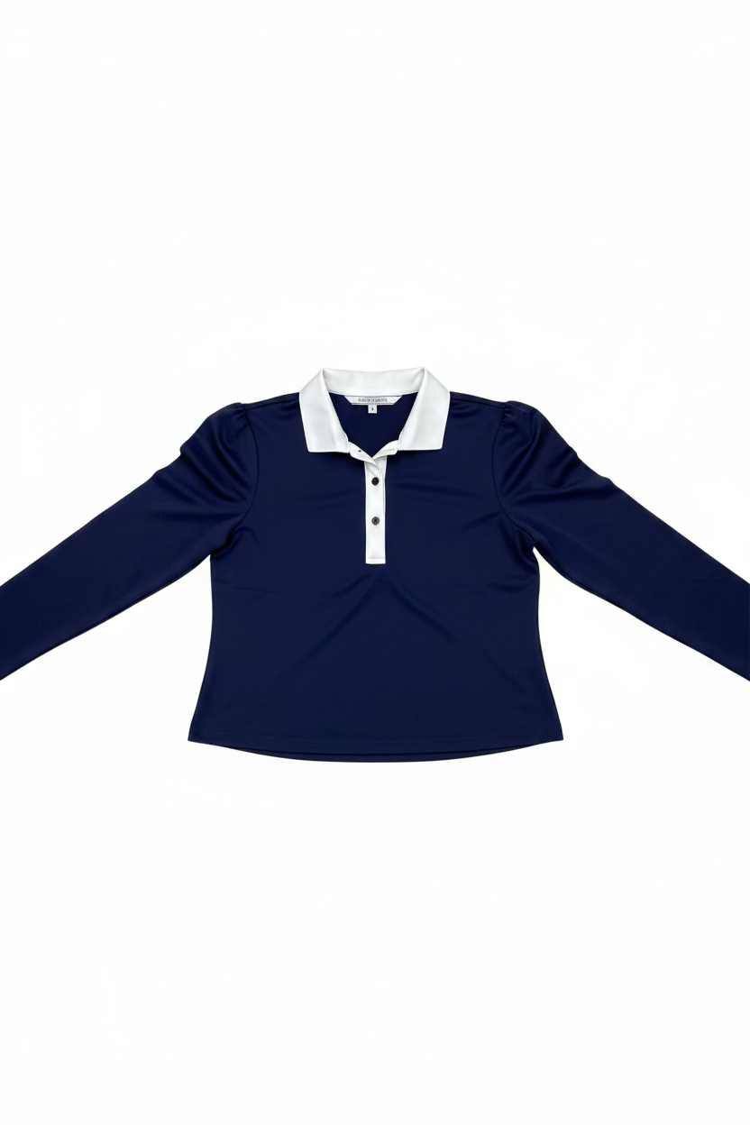 Smith & Quinn Womens Benny Quarter Button Long Sleeve Polo - Navy/White