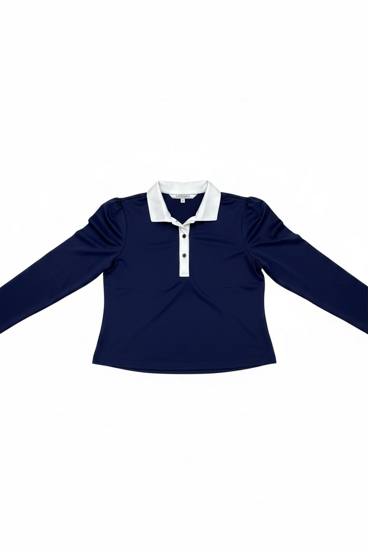 Smith & Quinn Womens Benny Quarter Button Long Sleeve Polo - Navy/White
