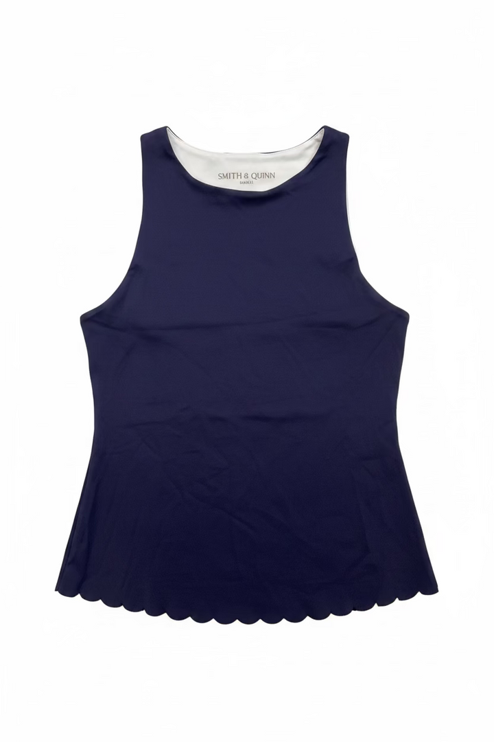 Smith & Quinn Womens The Denise Scalloped Sleeveless Top - Navy