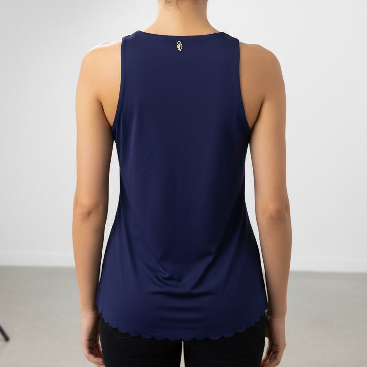 Smith & Quinn Womens The Denise Scalloped Sleeveless Top - Navy