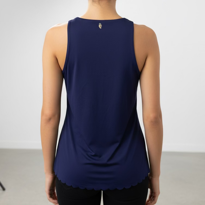 Smith & Quinn Womens The Denise Scalloped Sleeveless Top - Navy