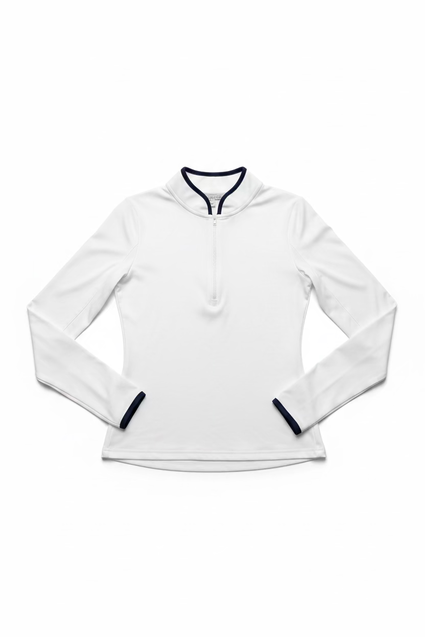 Smith & Quinn Womens Carey Quarter Zip Long Sleeve Polo - White/Navy