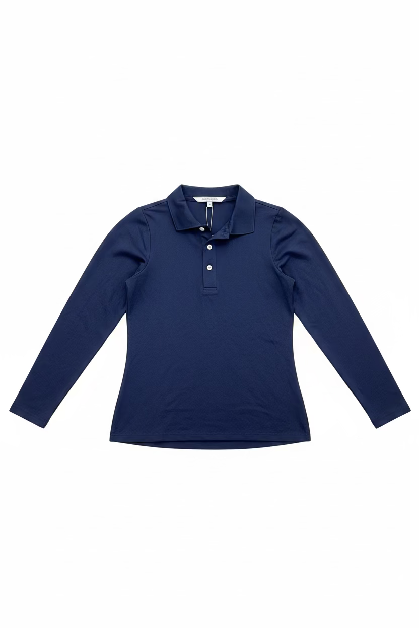 Smith & Quinn Womens Jean Pique Quarter Button Long Sleeve Polo - Navy