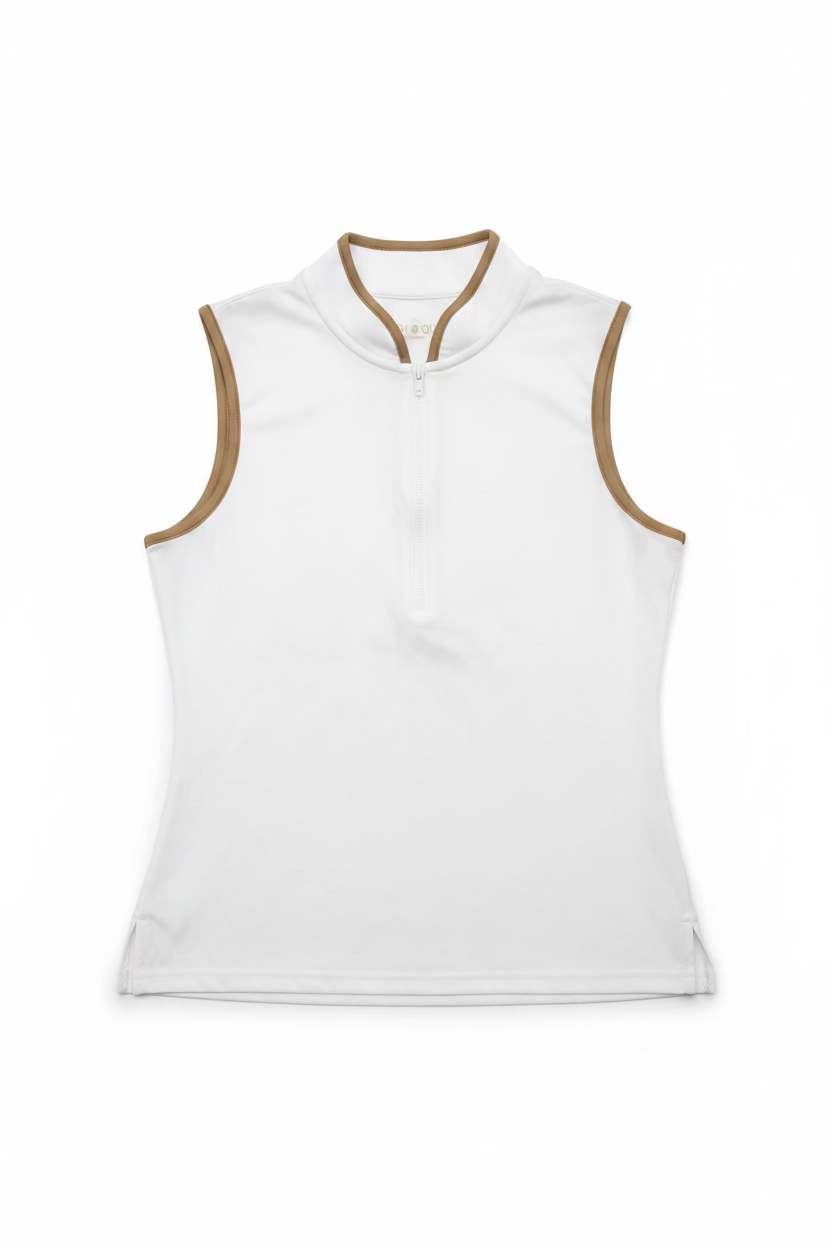 Smith & Quinn Womens Kennedy Quarter Zip Sleeveless Polo - White/Hazelnut