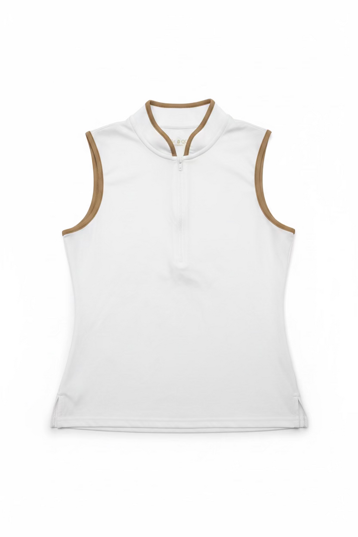 Smith & Quinn Womens Kennedy Quarter Zip Sleeveless Polo - White/Hazelnut